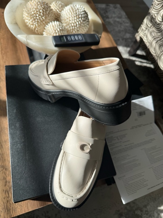 Coach Shoes - Coach Cream Leather Penny Loafers with Black Sole NEVER WORN Paid $240